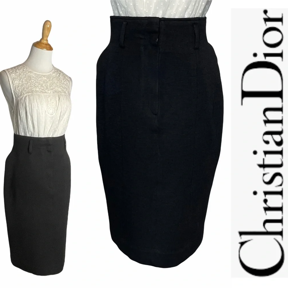 Vintage Christian Dior Charcoal Gray Pencil Skirt - Picture 2 of 15
